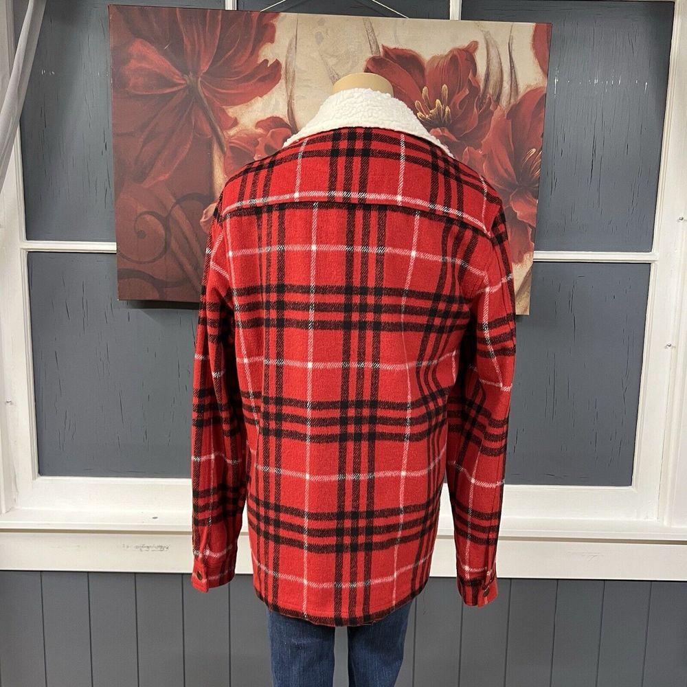 Wesc Liam Jacket Over Shirt Buffalo Plaid Red Flannel Sherpa Full Zip Unlined - Picture 3 of 10